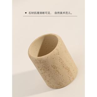 ⊗洞石笔筒纳2368轻办奢意感办公室桌面收盒公桌创简约摆件笔