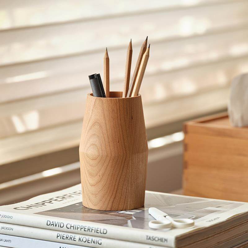 木墨生活 几何笔筒 覆古原木筒实木质收纳筒简约办公置物桌面摆件