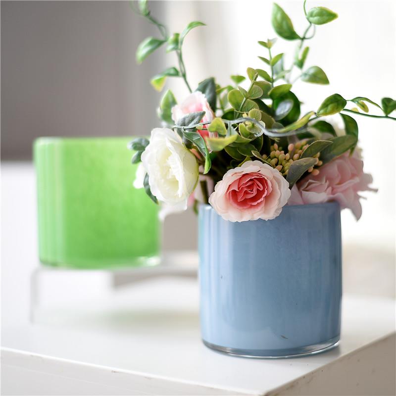 现代简约时尚小清新风彩色玻璃花瓶小号水培花器笔筒蜡杯桌面整理
