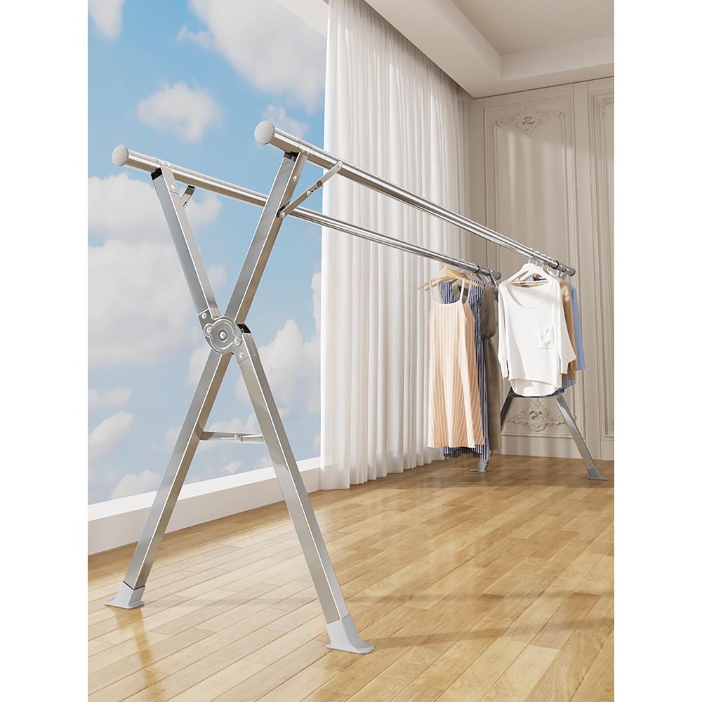 不锈钢可伸缩折叠落地晾衣架室内户外阳台卧室晾衣杆晒被挂衣架子