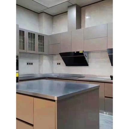 整体厨房全304不锈钢橱柜定制 家用一体式灶台柜不锈钢台面现代风