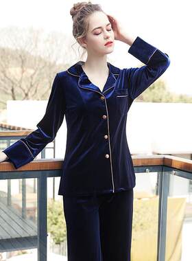 金丝绒秋季睡衣女秋冬套装两件套长袖春秋大码可外穿女士家居服
