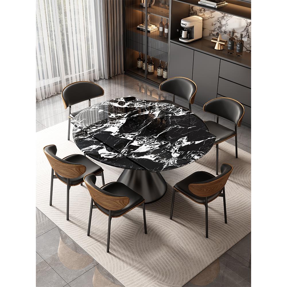 轻奢天然微晶石餐桌椅组合家用小户型可伸缩折叠方圆两用旋转饭桌