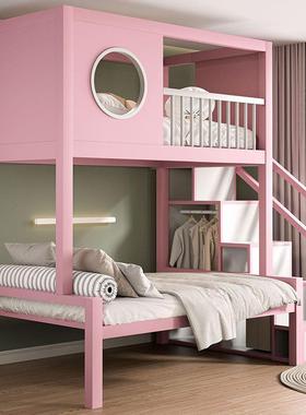 覆式二楼床高架阁楼床铁艺儿童树屋加粗加厚上床下空下桌组合单人