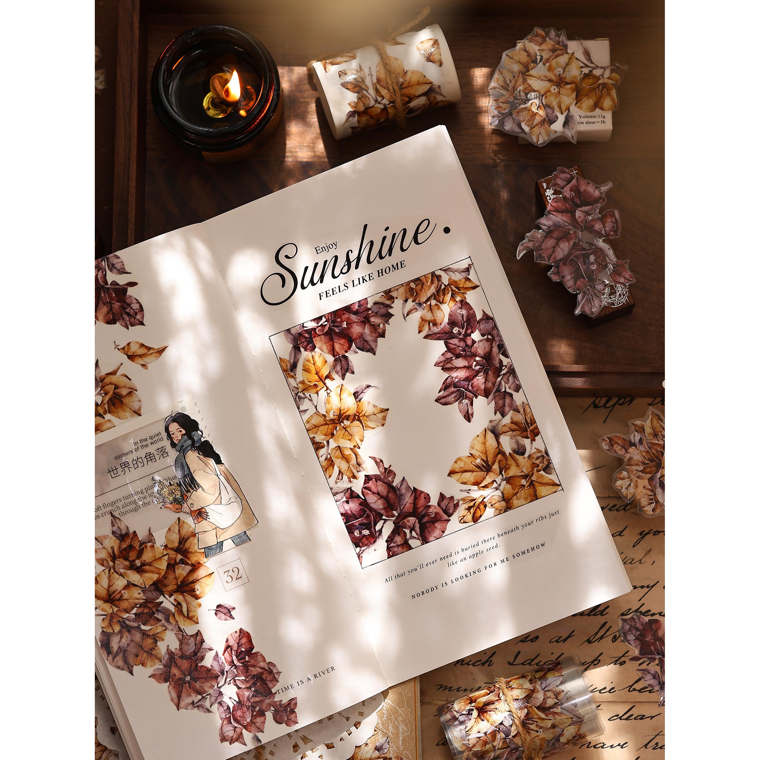 小白家文创新品【三角梅】淡覆古茶棕花纸宠物手册拼贴带