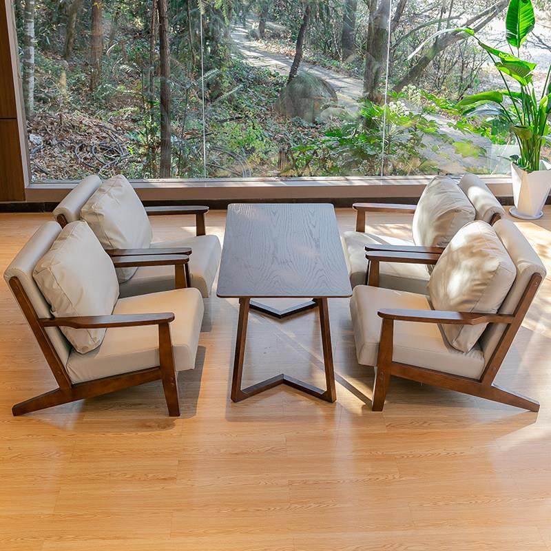 实木沙发桌椅组合简约洽谈奶茶店咖啡店民宿餐厅售楼处休闲卡座