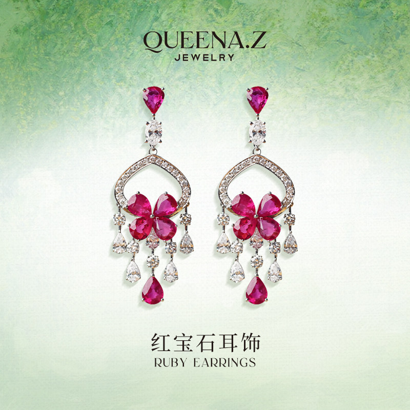 QUEENA.Z 2026新品设计师系列女士轻奢红宝石耳饰HK580516001