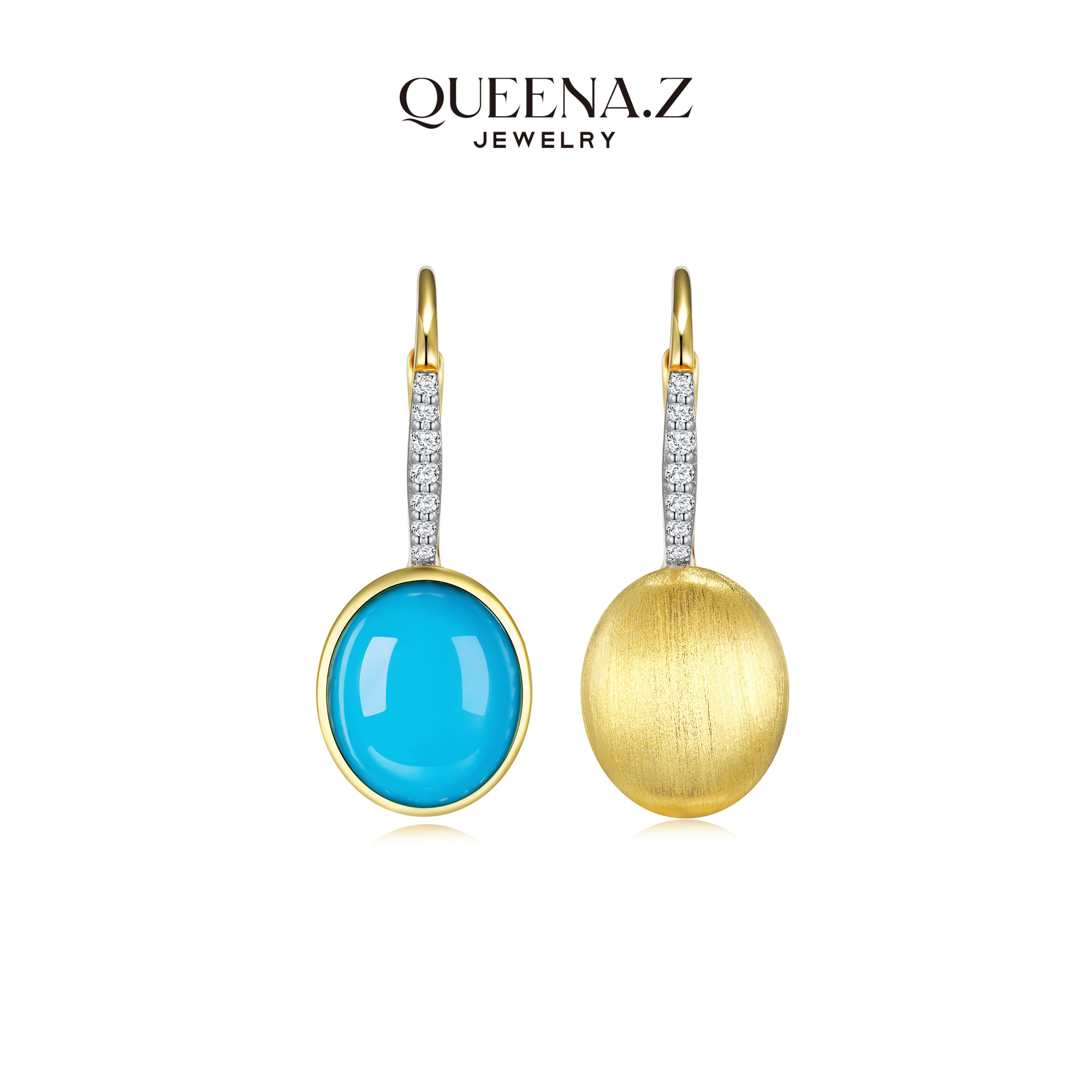 QUEENA.Z 精湛意术系列新品绿松女士耳饰椭圆形时尚耳环