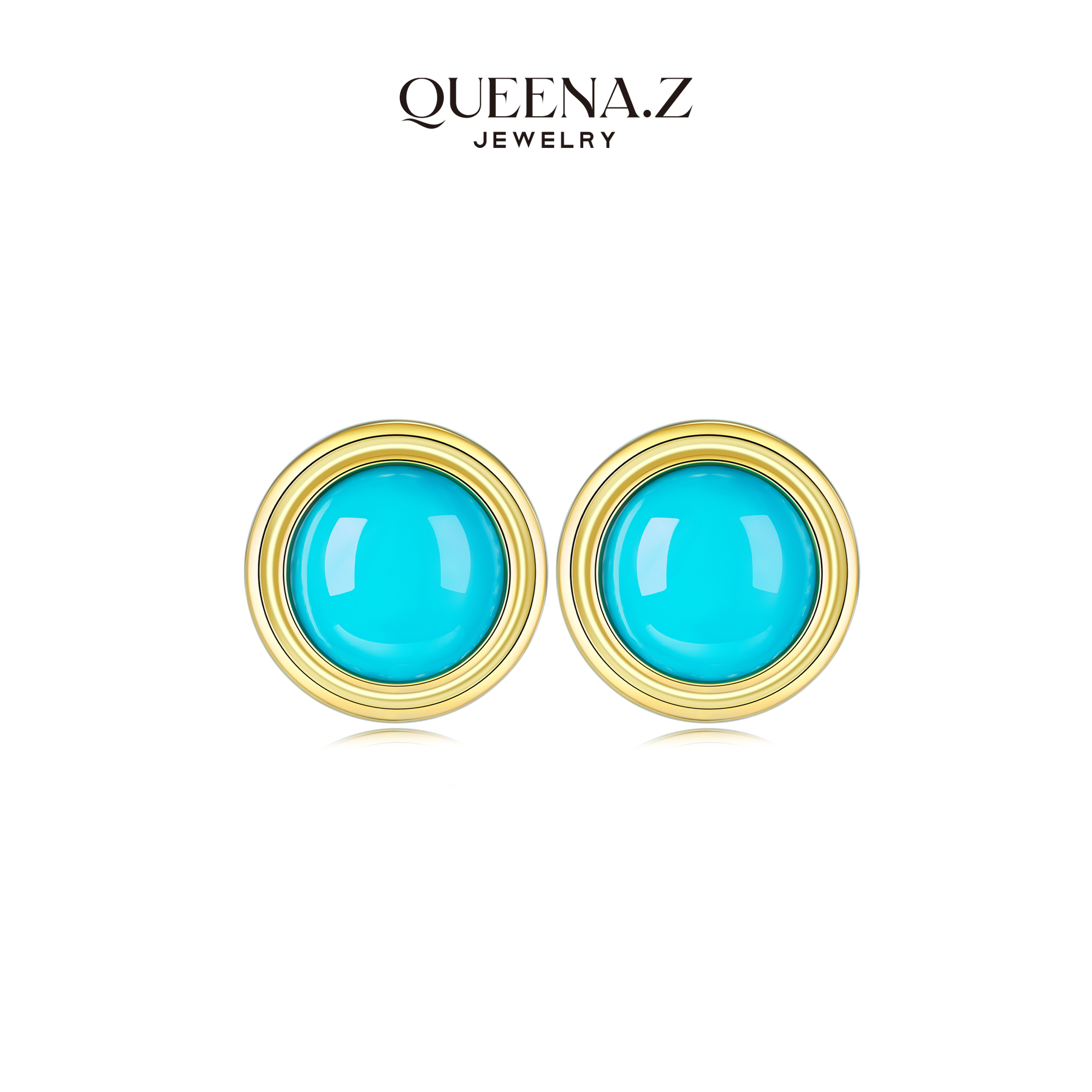 QUEENA.Z 《圆缘》系列绿松石女士耳饰简约精致耳钉