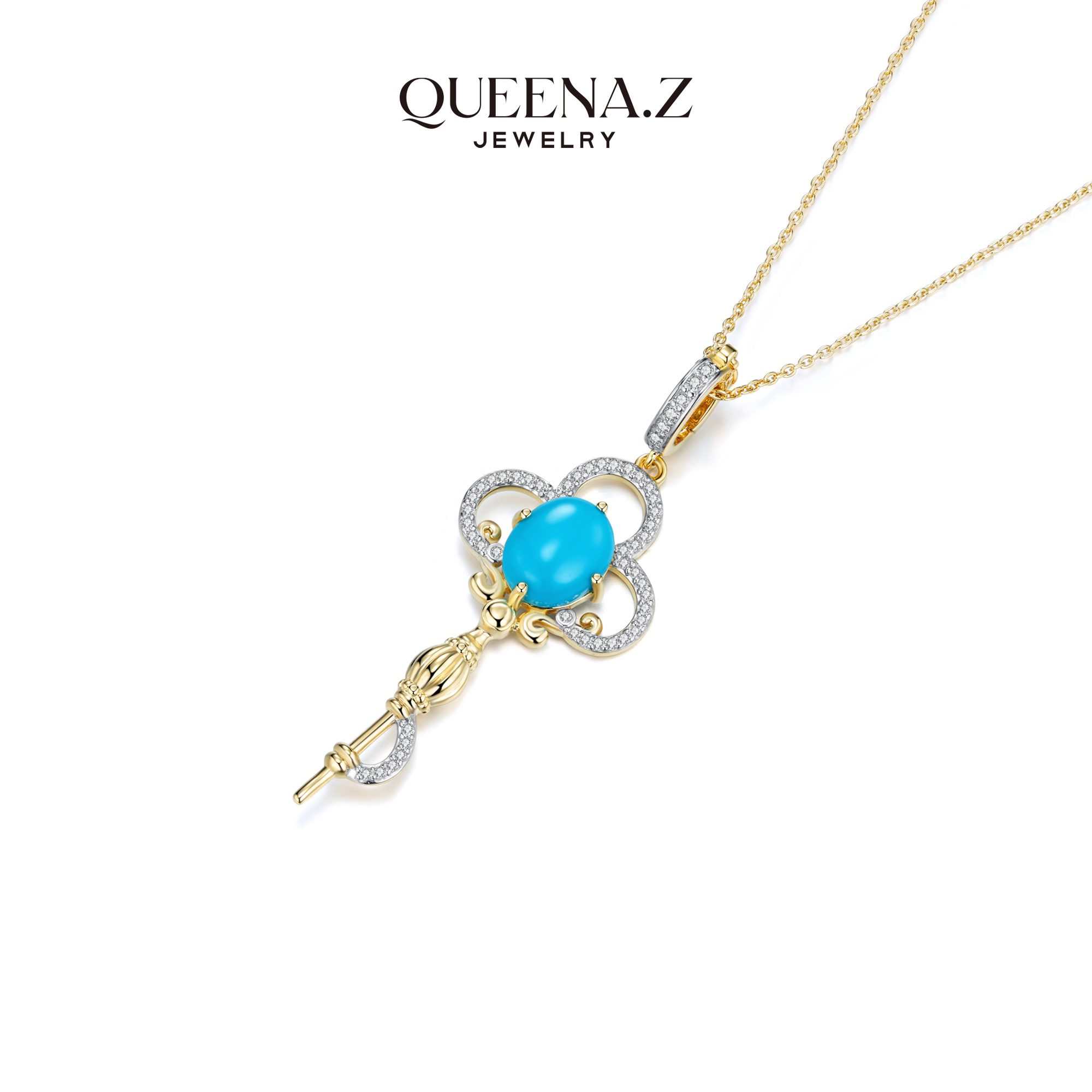 QUEENA.Z ”精湛意术“布契拉提工艺系列美松项链S925蓝钥匙吊坠