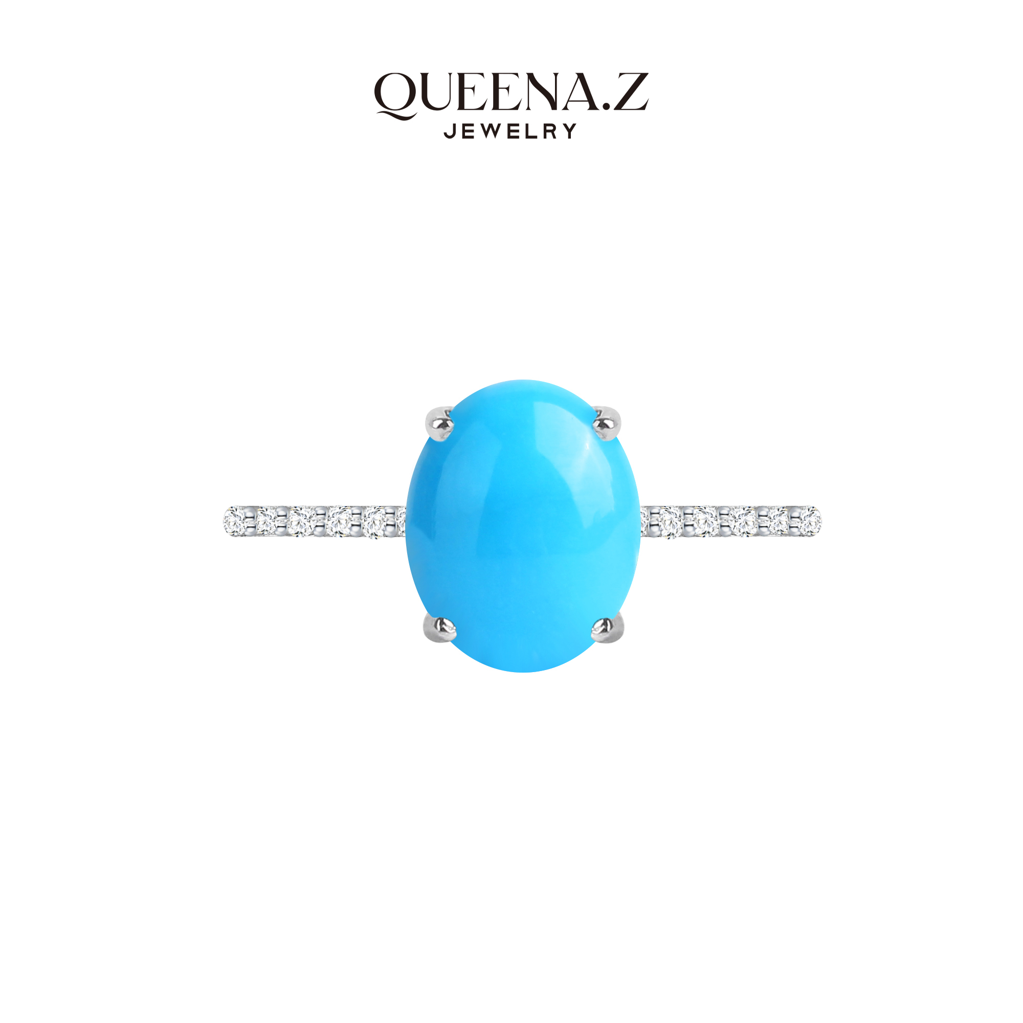QUEENA.Z 设计师系列绿松石圆形蛋面绿松女士戒指