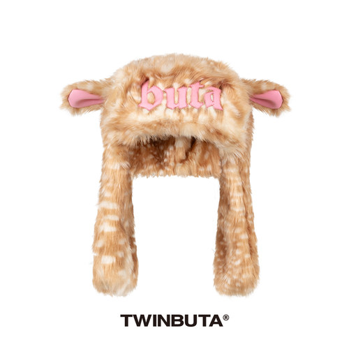 TWINBUTA｜MY CUTE DEER 小鹿纹毛绒刺绣钉珠护耳帽