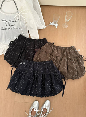 碎花蝴蝶结蓬蓬花苞裙半身裙女2025新款高腰A字防走光辣妹短裙女
