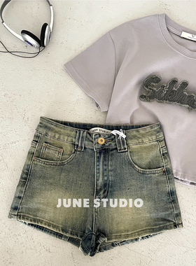 美式复古辣妹牛仔短裤女夏季新款高腰显瘦百搭a字紧身包臀热裤子