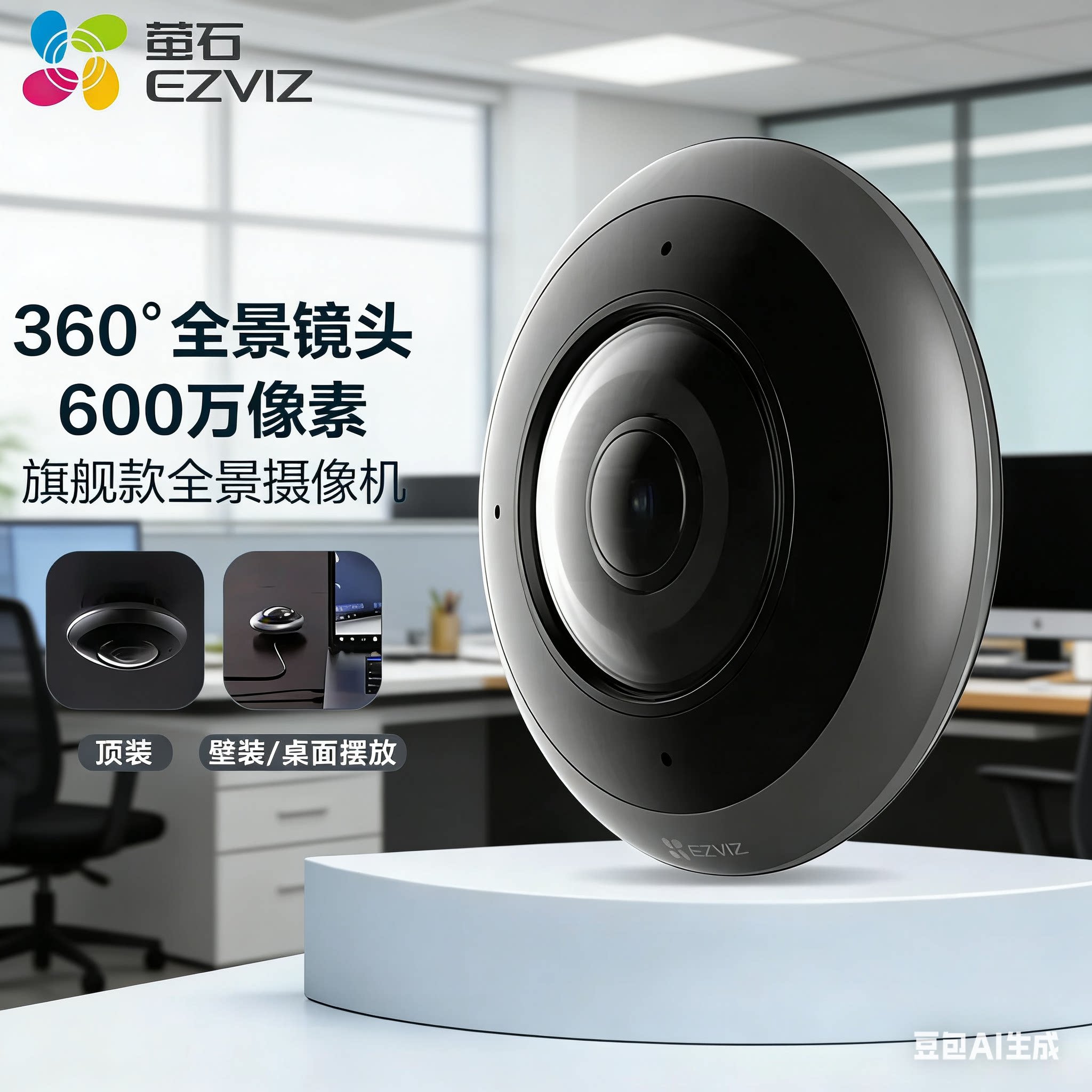萤石E4P全景鱼眼600万网络监控摄像机360全景用超清夜视室内云台