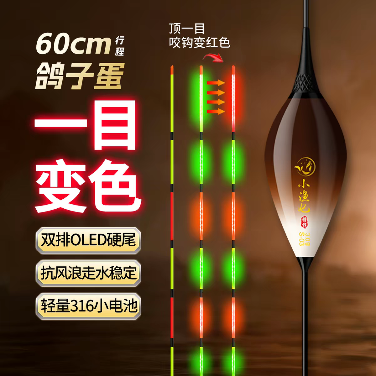 黄金眼鸽子蛋一目变色夜光漂咬钩变色枣核行程抗风浪走水日夜两用