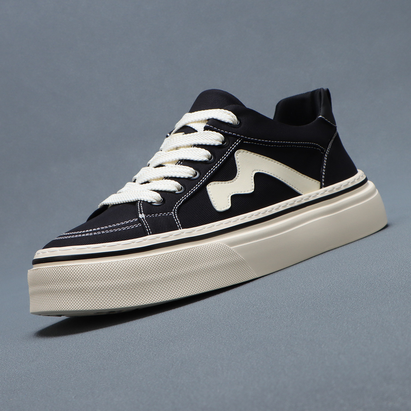 梵狮奴透气帆布厚底休闲鞋男黑白撞色平底板鞋2026新款增高帆布鞋