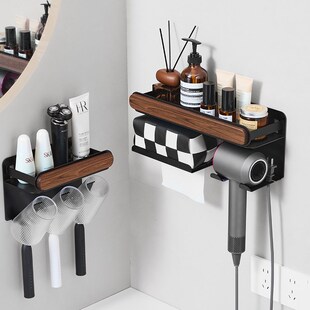 牙刷吹风机一体置物架2025新款胡桃木壁挂式免打孔电动牙杯刷挂架