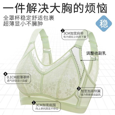 美背内衣女夏薄款大胸显小专用收副乳调整型大码文胸2025新款爆款