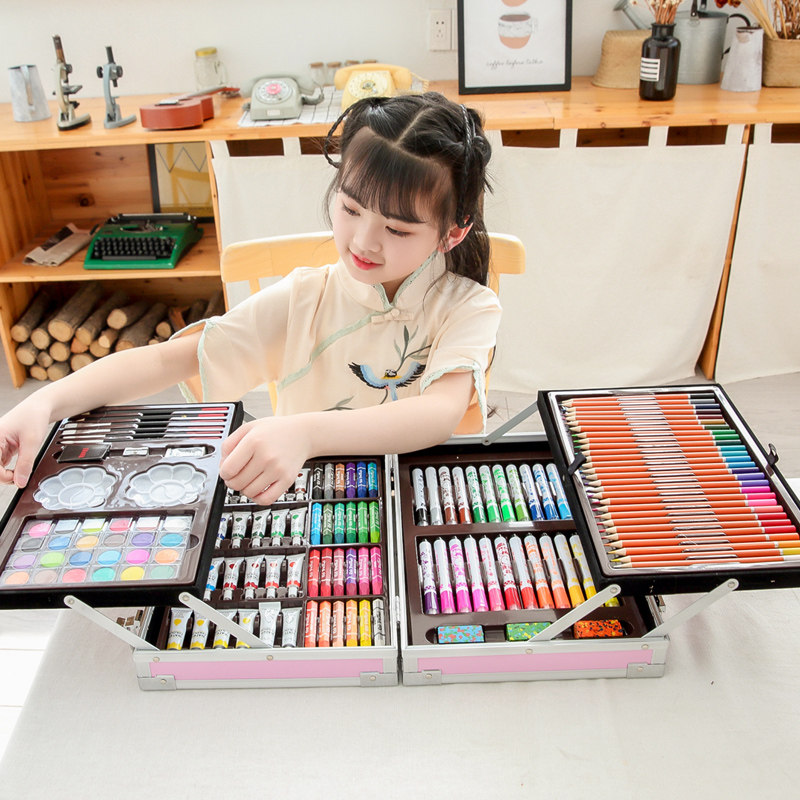 儿童画笔套装美术学习用品画画工具绘画蜡笔女孩水彩笔工具箱礼物