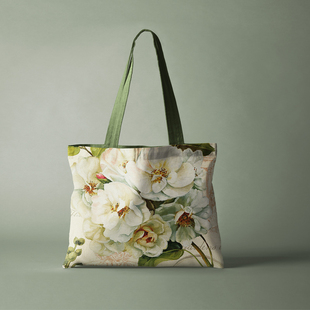 美式乡村白花横版拉链帆布包手提袋单肩包购物袋书包来图定制