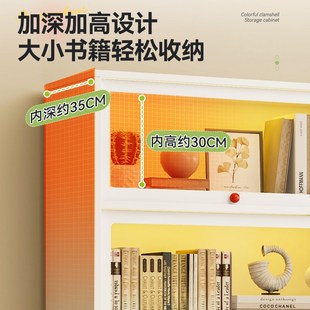 家用钢制书柜彩色儿童书架落地多功能客厅带玻璃门收纳铁皮展示柜