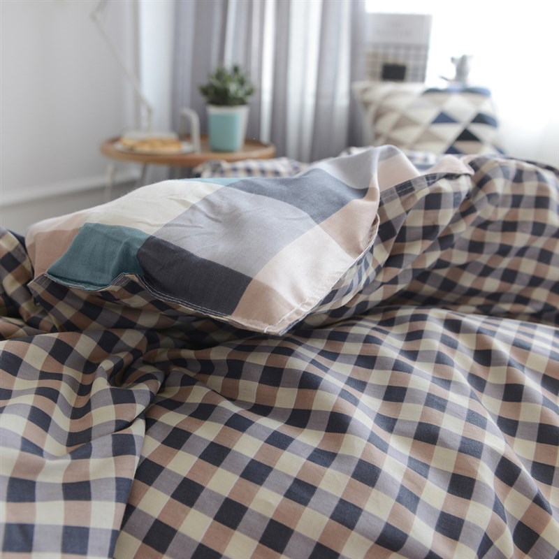 简约格子纯棉三件套100学生宿舍男女生全棉被套床单人1.2床上用品