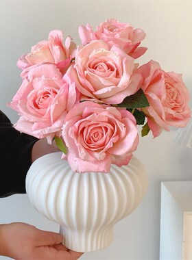 高档仿真花绢花室内假花干花玫瑰花花束餐桌花摆设客厅Z装饰花摆