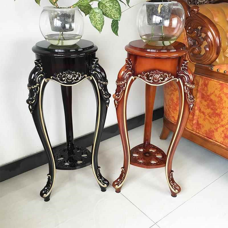 圆形欧式花架客厅地面单个花盆架办公室阳台田园置物架仿实木工艺