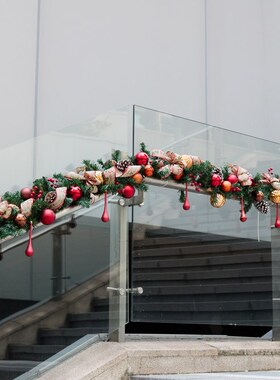 2025新款圣诞装饰藤条商场扶梯楼梯护手挂饰圣诞氛围装Z饰场景布