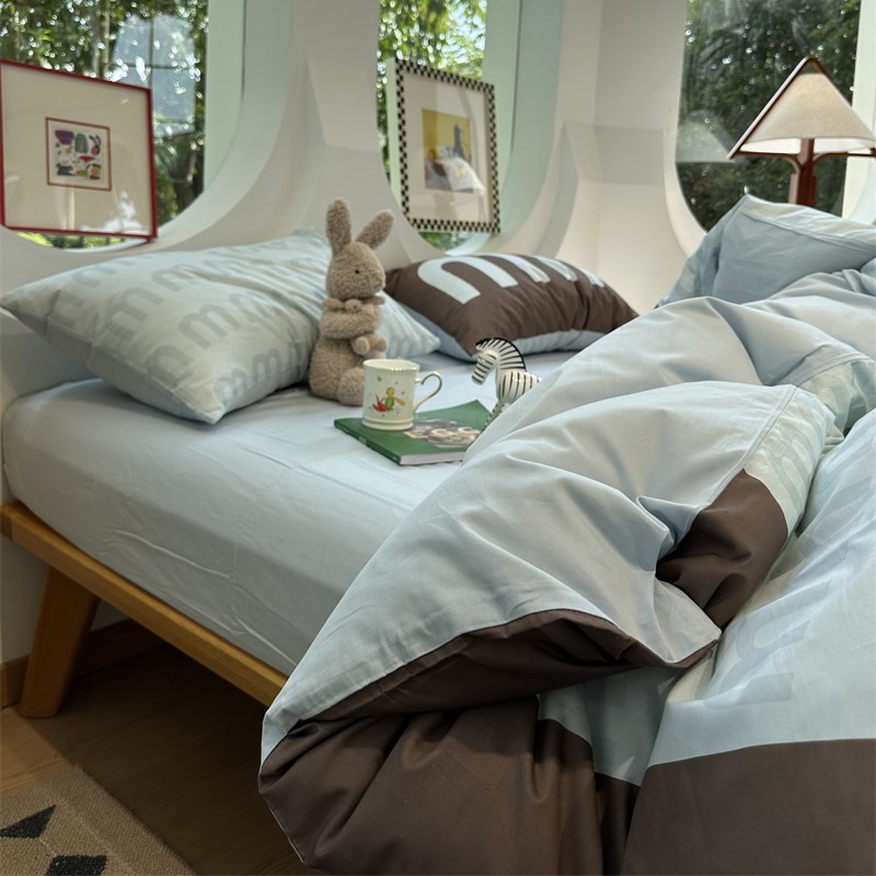 ins蓝色字母床上四件套全棉纯棉1.5m1.8宿舍被套床单三件套少女心