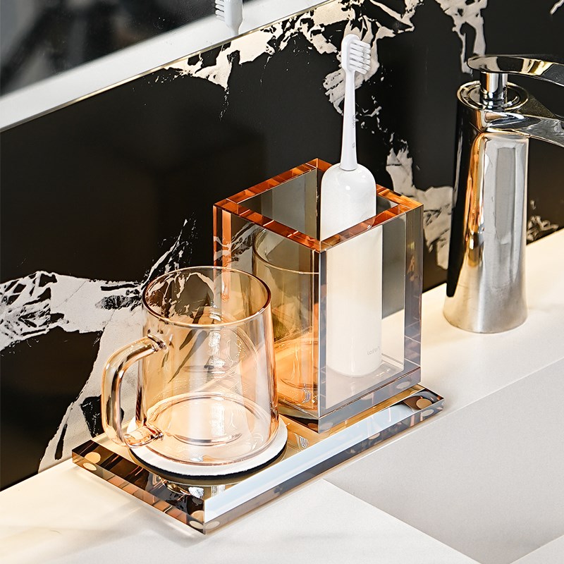 家用水晶玻璃单人牙刷架洗漱口杯架置物架极简风卫生间梳子收纳筒