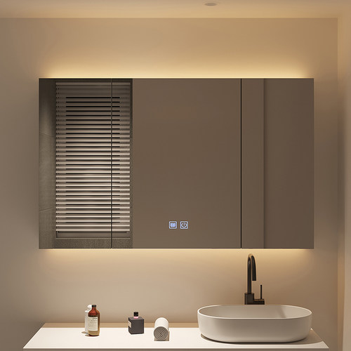 智能浴室镜柜化妆室镜子柜挂墙式镜箱带灯除雾浴室单独收纳一体柜