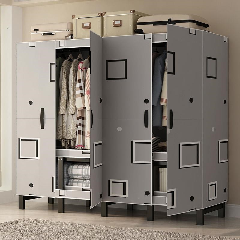 新款磁吸门免安装折叠衣柜简易衣柜家用卧室全钢架加粗开门式衣柜