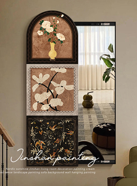 中古风隐藏式全身镜装饰画法式玄关壁画卧室隐形可推拉Z穿衣镜子