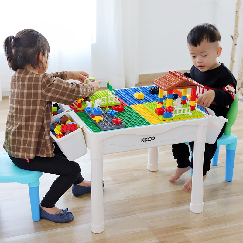 儿童玩具积木桌子男孩子3-6周岁7拼装8女孩益智10多功能9大小颗粒