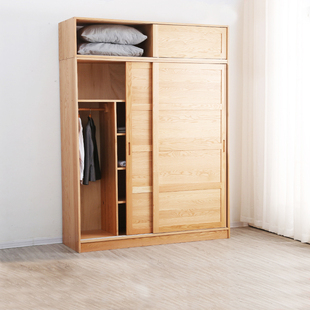 衣帽间衣柜原木两门双门推拉门现代简约滑动简单全实木整体衣柜