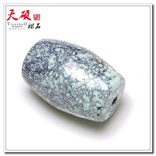 多铁线网花天然原矿高瓷无优化绿松石桶珠顶珠单个散珠无胶无蜡