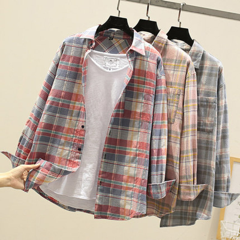 男士格子衬衫长袖纯棉衬衫春秋季薄款韩版内搭衣青少年学生夏装