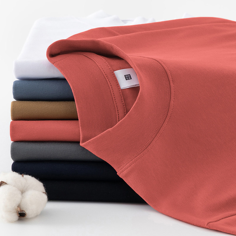 重磅纯棉t恤男士长袖半高领内搭打底衫中领全棉秋衣小衫纯色体恤