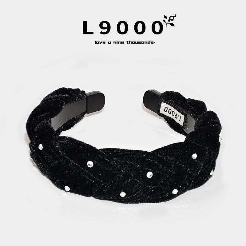 L9000/秋冬麻花发箍女黑色丝绒珍珠高颅顶带齿高级感2024新款头箍