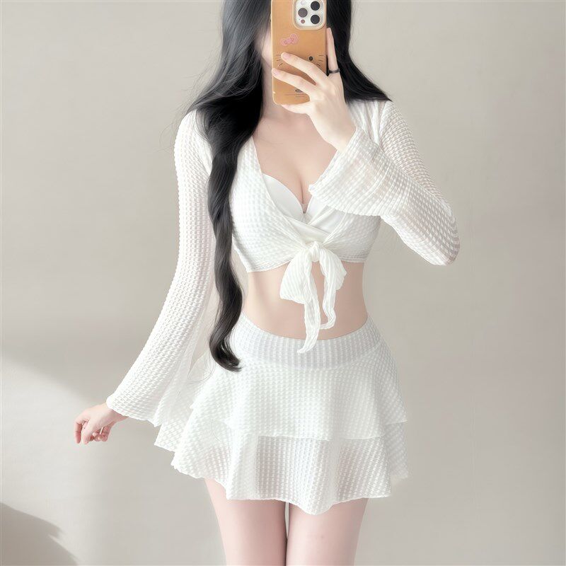 泳衣女款高级感分体比基尼三件套长袖H罩衫绝美小个子温泉度假泳