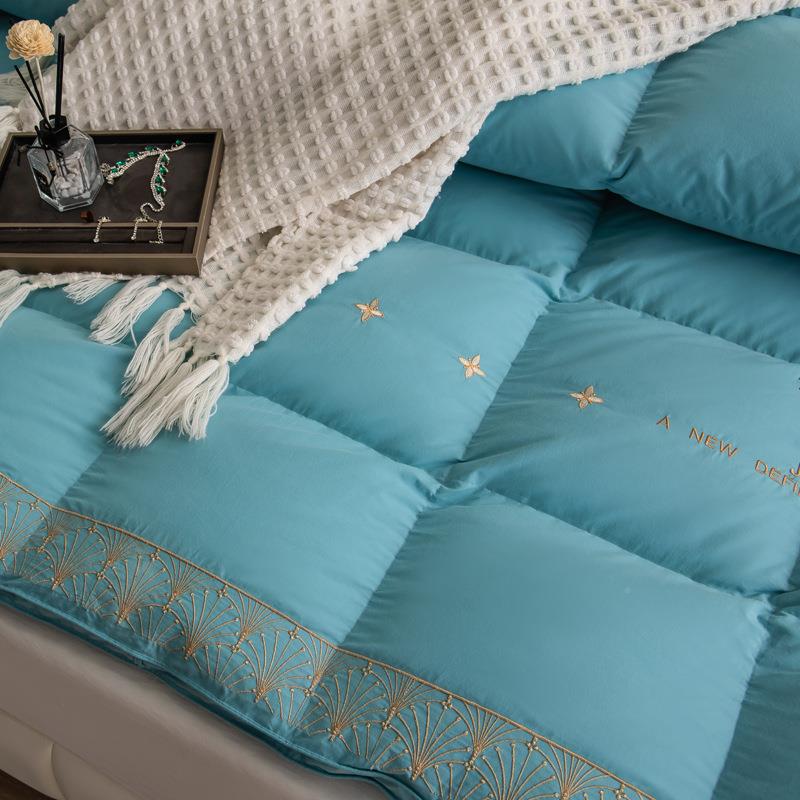 厂双家纯棉刺绣层体羽绒被立壳静音款自充绒家用罩被扇SQsx1形花