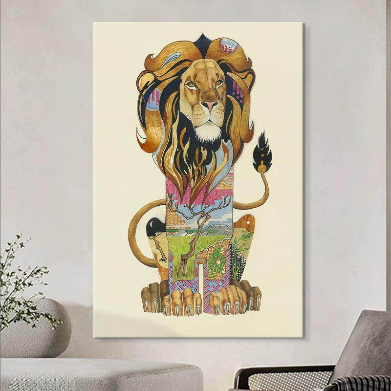 手绘抽象狮子壁玄关画个性的手工丙装饰烯VBW画欧式客厅挂动物画