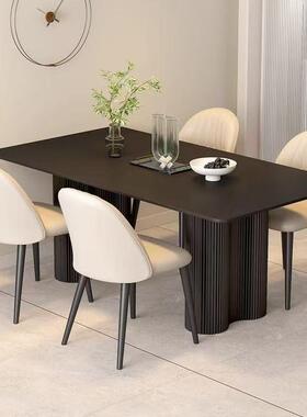 岩板意式组合餐家用新款桌小户ELK型简方约黑色现代长餐形桌椅饭