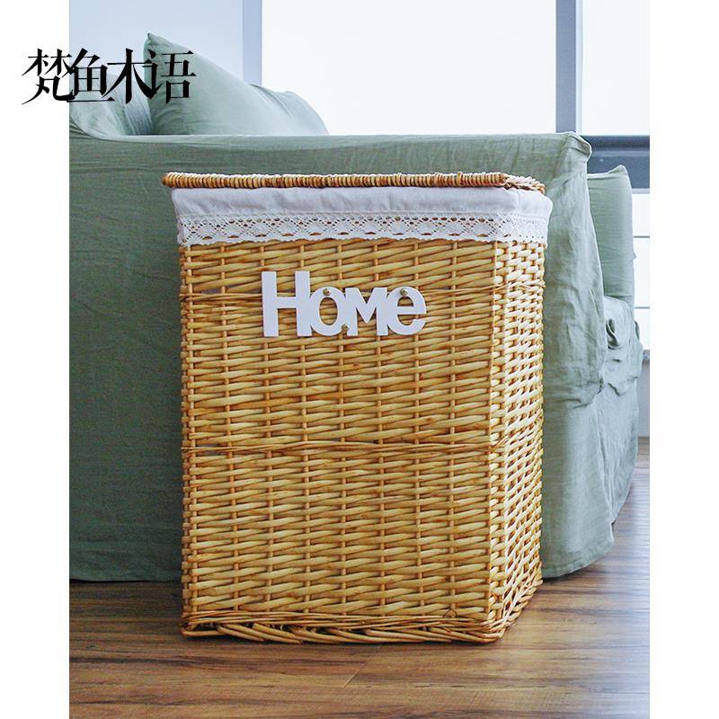 梵鱼特脏大zhang535号放衣服衣服的收纳筐藤编布篮家用脏衣篮带盖