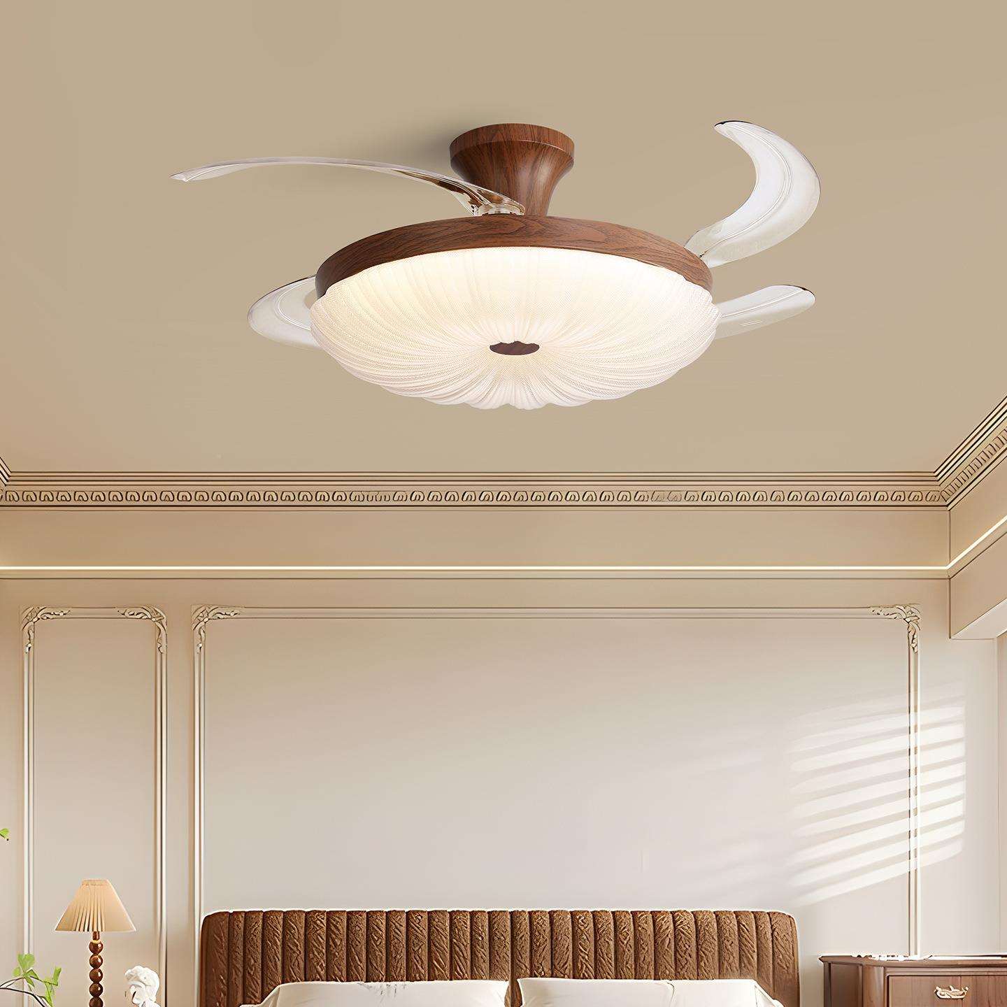 全光谱中古风古扇色灯客餐厅卧室复71胡桃木隐形厅电护眼吊扇灯L2