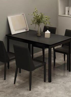 黑色岩板餐椅组合红轻奢WUX现代简约户型极桌简家用网长小方形吃