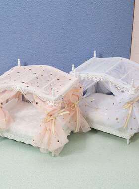 :1200152娃娃屋配件d居ollhouse质1迷你木家卧室梦幻星月网纱公主