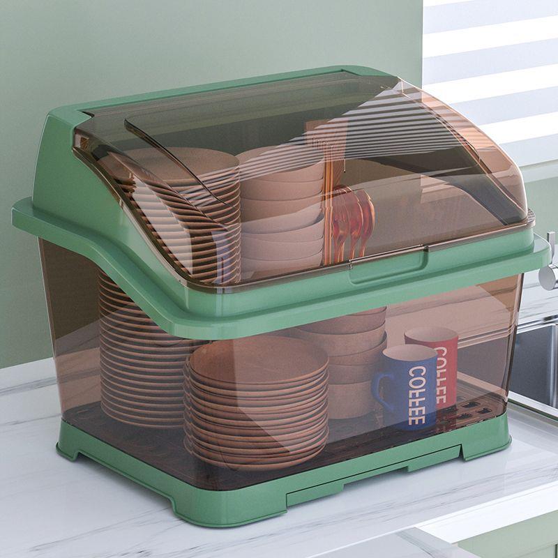 碗筷收纳盒带盖带沥水装碗碟柜YVV盘餐具厨房用碗架置碗物架家放